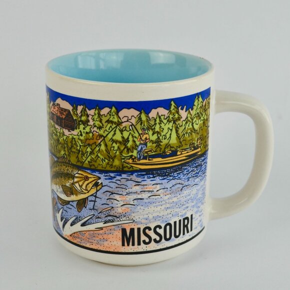 Missouri Coffee Mug Vintage Fish Boat Cabin Teal Interior - Picture 1 of 6